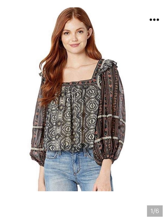 Free People Tops - Free People Black Floral & Geometric Square-Neck Blouse